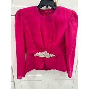 Miss Elliette Fuchsia Embellished Peplum Top Long Sleeve Blouse 4